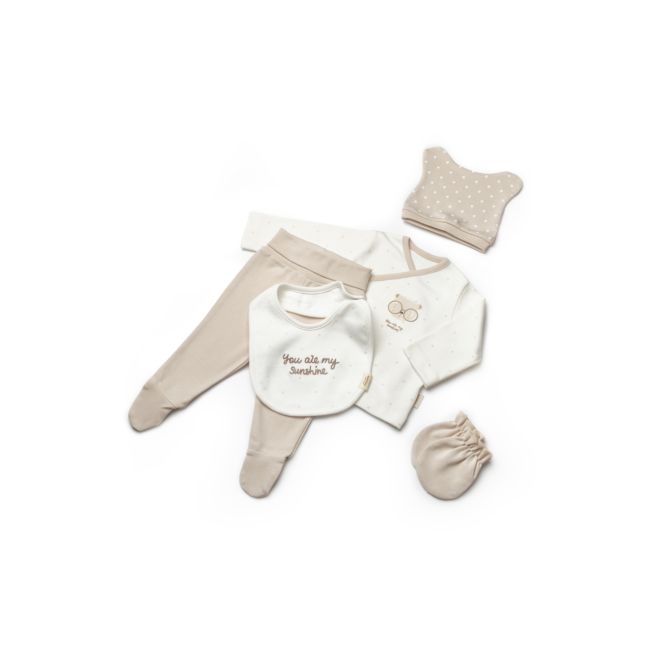 Set de 5 piese pentru nou nascut, 100% bumbac organic, TeddyBear, BabyCosy JEMBC-CSY8126