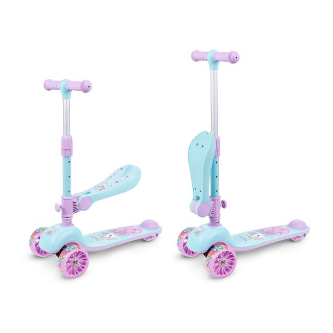 Trotineta Copii Cu Sezut, Transformabila 2in1, Pliabila, Cu Lumini Led, Rimba Unicorn, 1-5 Ani, Pana La 50 Kg, Kidwell Pjbhubarim01a1