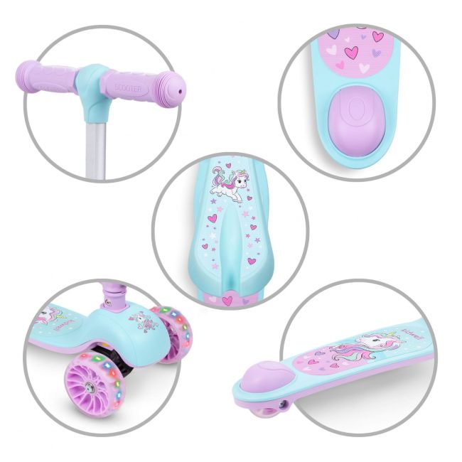Trotineta Copii Cu Sezut, Transformabila 2in1, Pliabila, Cu Lumini Led, Rimba Unicorn, 1-5 Ani, Pana La 50 Kg, Kidwell Pjbhubarim01a1