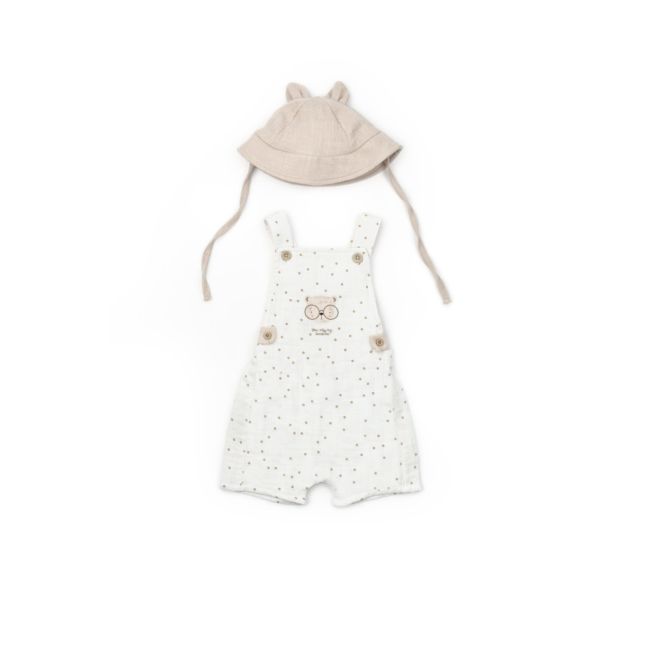 Salopeta cu palariuta TeddyBear, BabyCosy, 100% bumbac organic (Marime: 12-18 Luni) JEMBC-CSYM7106-12