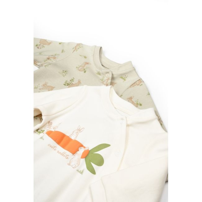 Set 2 salopete Rabbit, 100%bumbac organic, BabyCosy (Marime: 0-3 Luni) JEMBC-CSY5820-0