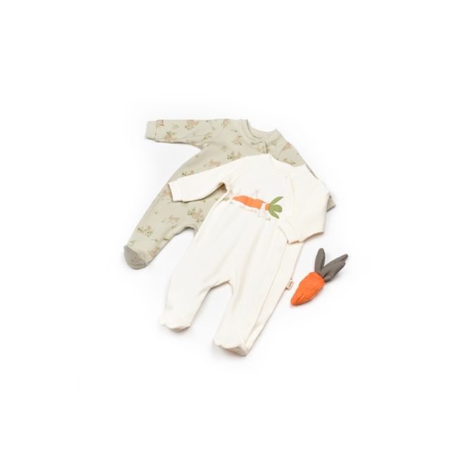 Set 2 salopete Rabbit, 100%bumbac organic, BabyCosy (Marime: 3-6 Luni) JEMBC-CSY5820-3