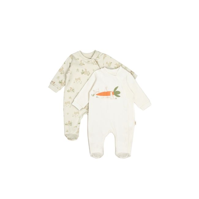 Set 2 salopete Rabbit, 100%bumbac organic, BabyCosy (Marime: 3-6 Luni) JEMBC-CSY5820-3