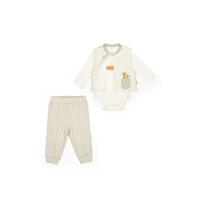 Set 3 piese: body, pantalon si vesta Rabbit, 100% bumbac organic, BabyCosy (Marime: 9-12 luni) JEMBC-CSY2018-9