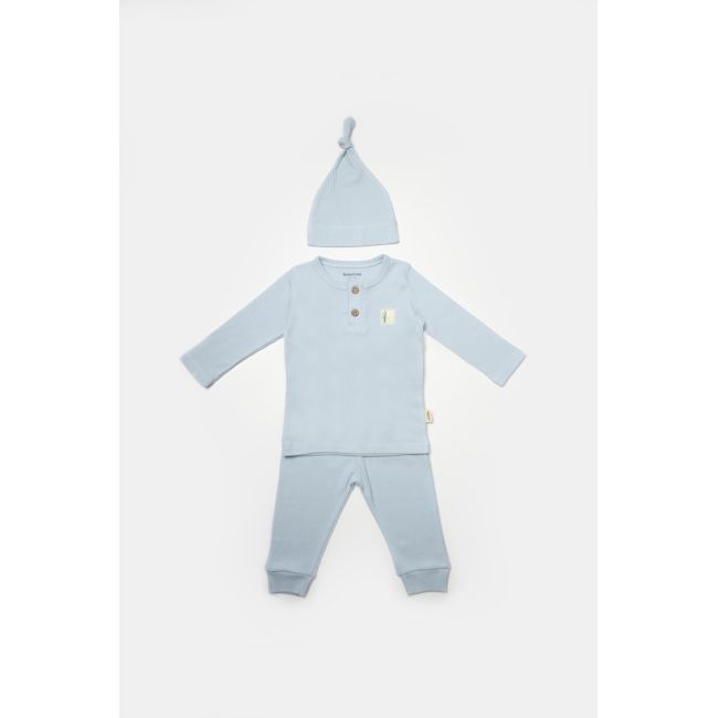 Set 3 piese:bluza, pantaloni si caciulita Bamboo, bleu, BabyCosy, 50% bumbac+50%bambus (Marime: 6-9 luni) JEMBC-CSYB9004-6