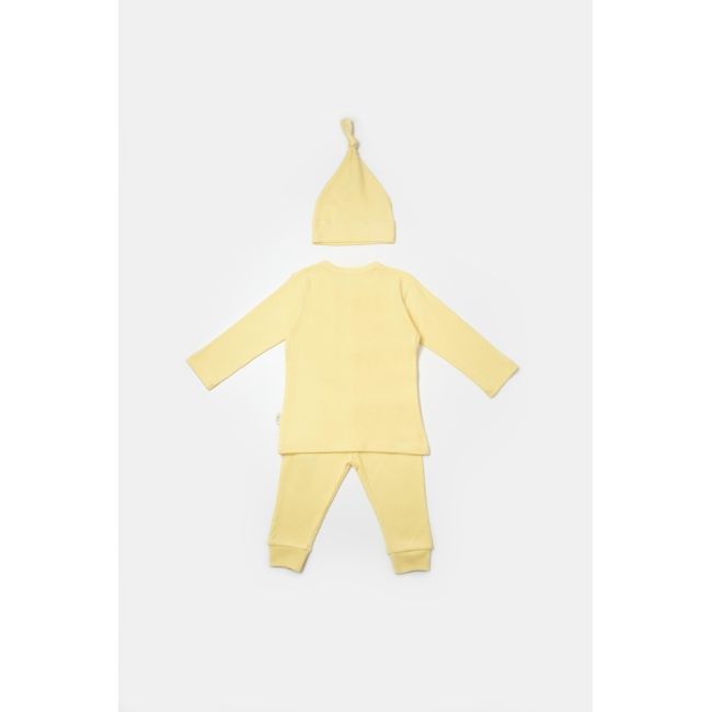 Set 3 piese:bluza, pantaloni si caciulita Bamboo, galben, BabyCosy, 50% bumbac+50%bambus (Marime: 12-18 Luni) JEMBC-CSYB9002-12