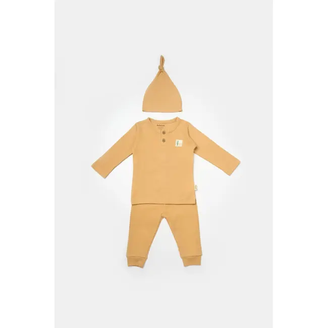 Set 3 piese:bluza, pantaloni si caciulita Bamboo, maro, BabyCosy, 50% bumbac+50%bambus (Marime: 3-6 Luni) JEMBC-CSYB9003-3