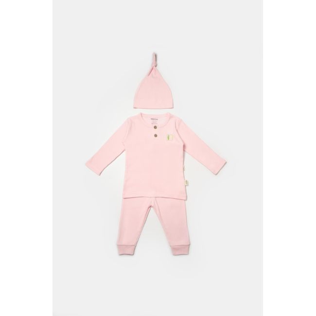 Set 3 piese:bluza, pantaloni si caciulita Bamboo, roz, BabyCosy, 50% bumbac+50%bambus (Marime: 12-18 Luni) JEMBC-CSYB9001-12