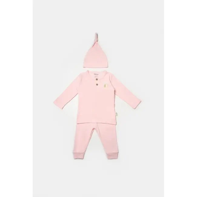 Set 3 piese:bluza, pantaloni si caciulita Bamboo, roz, BabyCosy, 50% bumbac+50%bambus (Marime: 12-18 Luni) JEMBC-CSYB9001-12