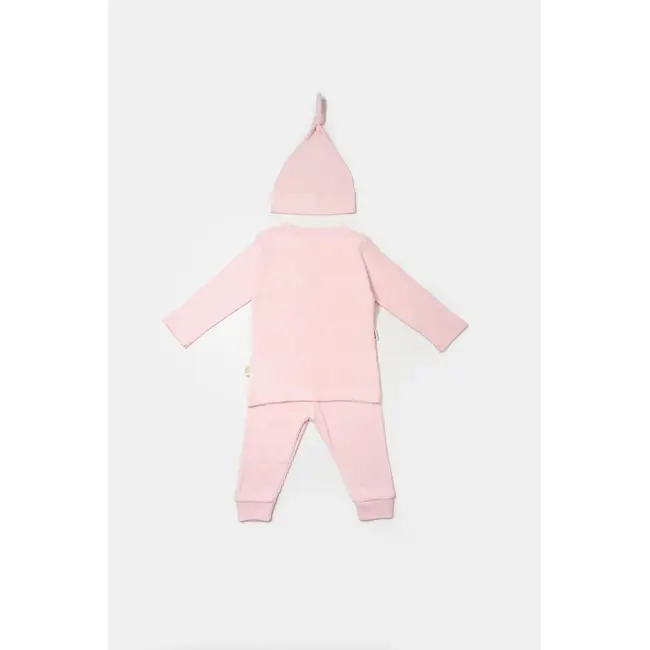 Set 3 piese:bluza, pantaloni si caciulita Bamboo, roz, BabyCosy, 50% bumbac+50%bambus (Marime: 12-18 Luni) JEMBC-CSYB9001-12