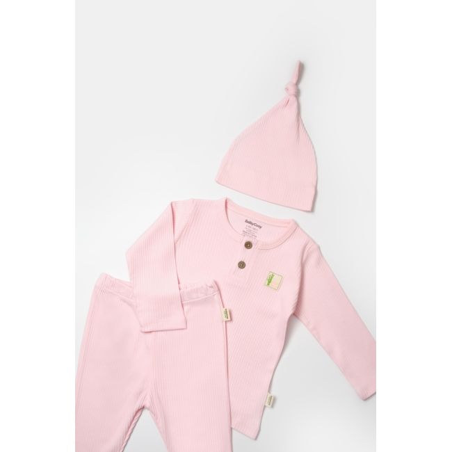 Set 3 piese:bluza, pantaloni si caciulita Bamboo, roz, BabyCosy, 50% bumbac+50%bambus (Marime: 12-18 Luni) JEMBC-CSYB9001-12