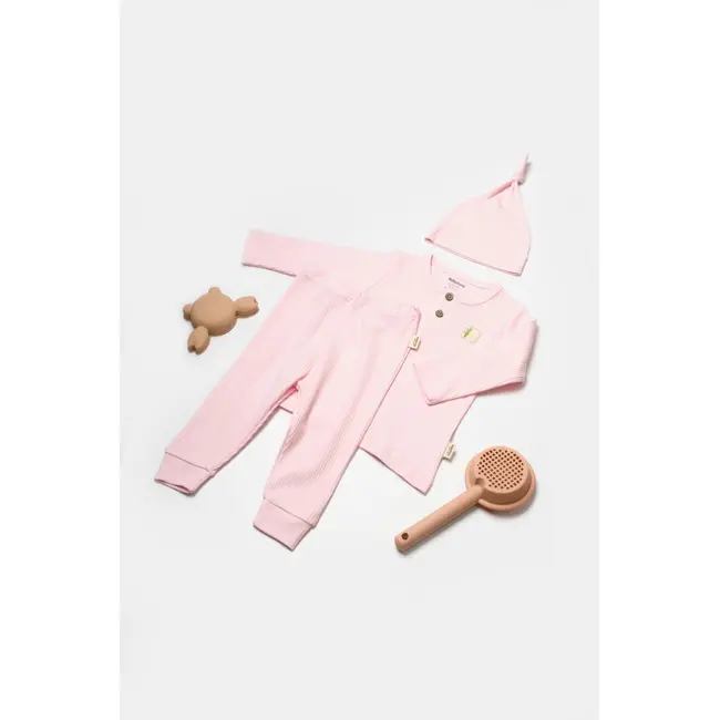 Set 3 piese:bluza, pantaloni si caciulita Bamboo, roz, BabyCosy, 50% bumbac+50%bambus (Marime: 18-24 Luni) JEMBC-CSYB9001-18