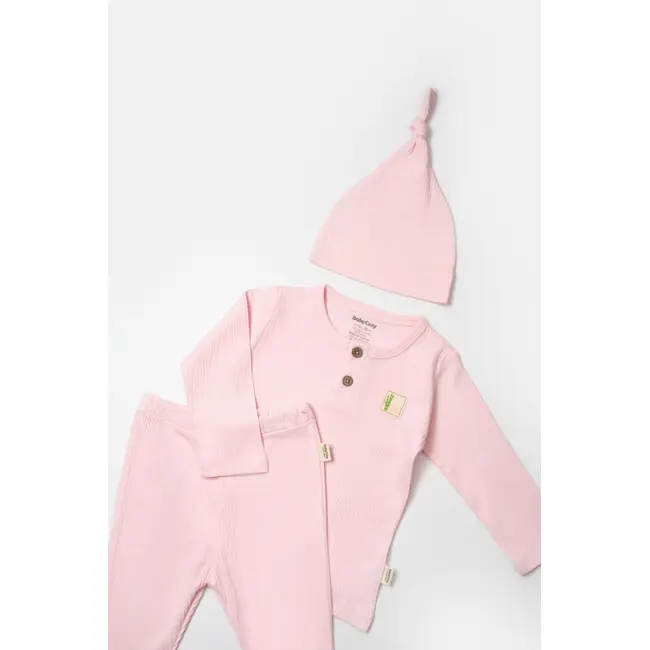 Set 3 piese:bluza, pantaloni si caciulita Bamboo, roz, BabyCosy, 50% bumbac+50%bambus (Marime: 18-24 Luni) JEMBC-CSYB9001-18