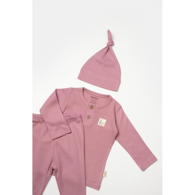 Set 3 piese:bluza, pantaloni si caciulita Bamboo, roz inchis, BabyCosy, 50% bumbac+50%bambus (Marime: 3-6 Luni) JEMBC-CSYB9000-3
