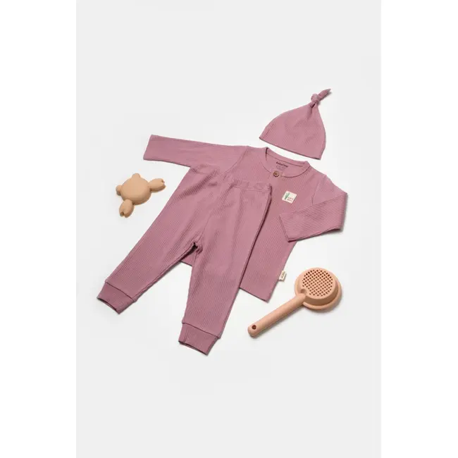 Set 3 piese:bluza, pantaloni si caciulita Bamboo, roz inchis, BabyCosy, 50% bumbac+50%bambus (Marime: 9-12 luni) JEMBC-CSYB9000-9