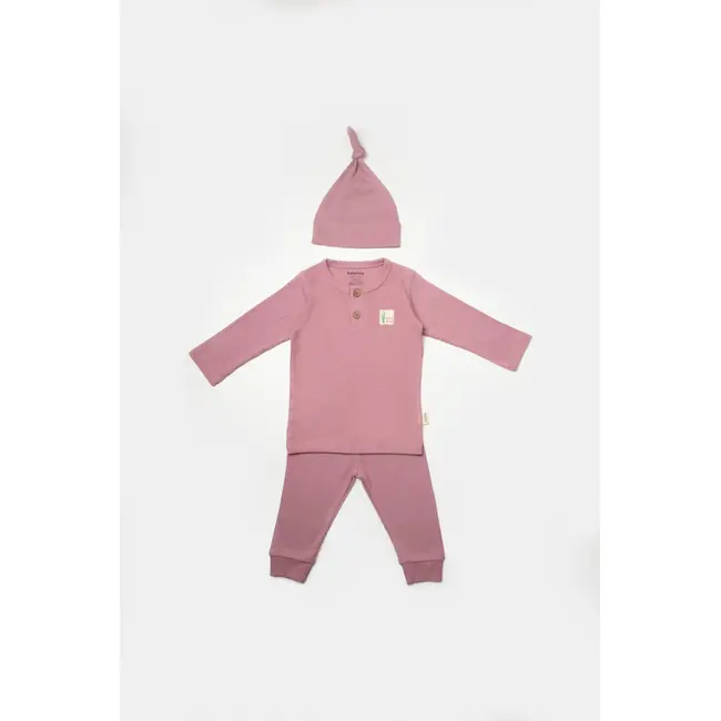 Set 3 piese:bluza, pantaloni si caciulita Bamboo, roz inchis, BabyCosy, 50% bumbac+50%bambus (Marime: 9-12 luni) JEMBC-CSYB9000-9