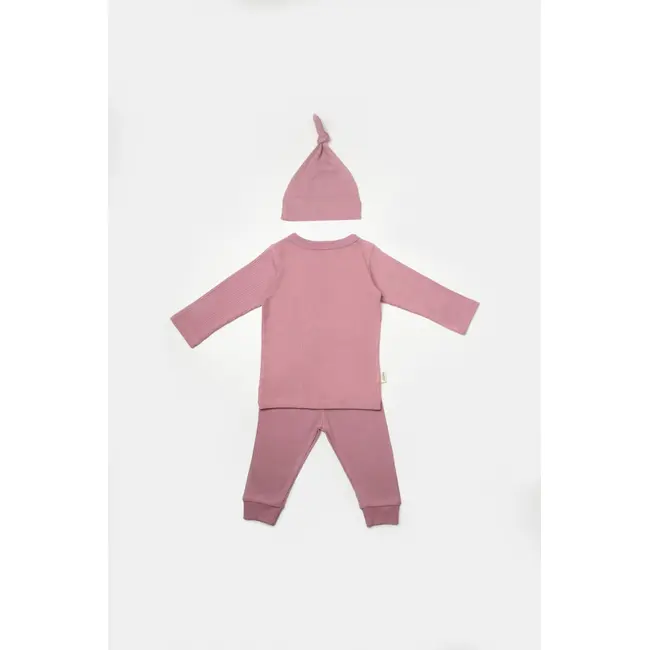 Set 3 piese:bluza, pantaloni si caciulita Bamboo, roz inchis, BabyCosy, 50% bumbac+50%bambus (Marime: 9-12 luni) JEMBC-CSYB9000-9