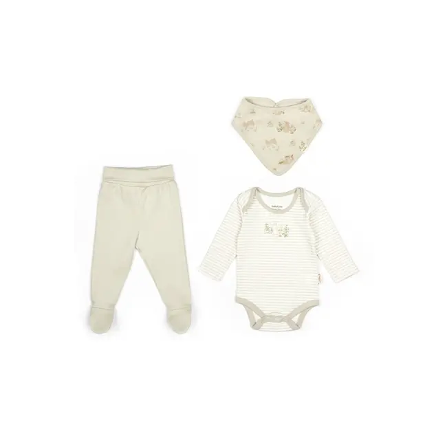Set 3 piese:body, pantaloni si baveta Rabbit, BabyCosy, 100% bumbac (Marime: 3-6 Luni) JEMBC-CSY5201-3