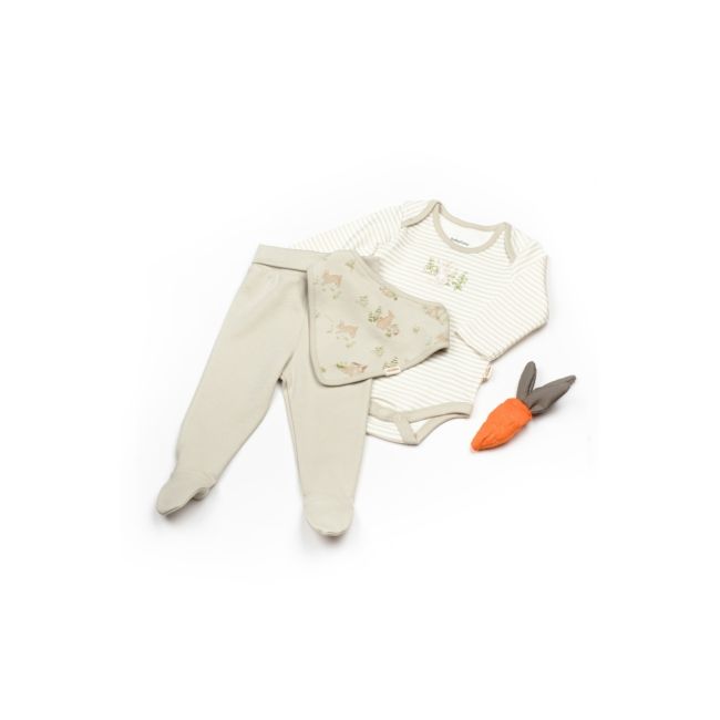 Set 3 piese:body, pantaloni si baveta Rabbit, BabyCosy, 100% bumbac (Marime: 6-9 luni) JEMBC-CSY5201-6