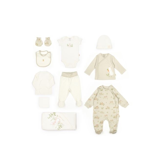 Set de 10 piese pentru nou nascut, 100% bumbac organic, Rabbit, BabyCosy JEMBC-CSY5113
