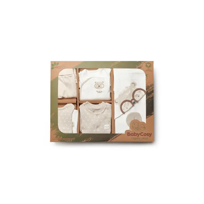 Set de 10 piese pentru nou nascut, 100% bumbac organic, TeddyBear, BabyCosy JEMBC-CSY8125