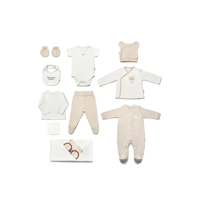 Set de 10 piese pentru nou nascut, 100% bumbac organic, TeddyBear, BabyCosy JEMBC-CSY8125