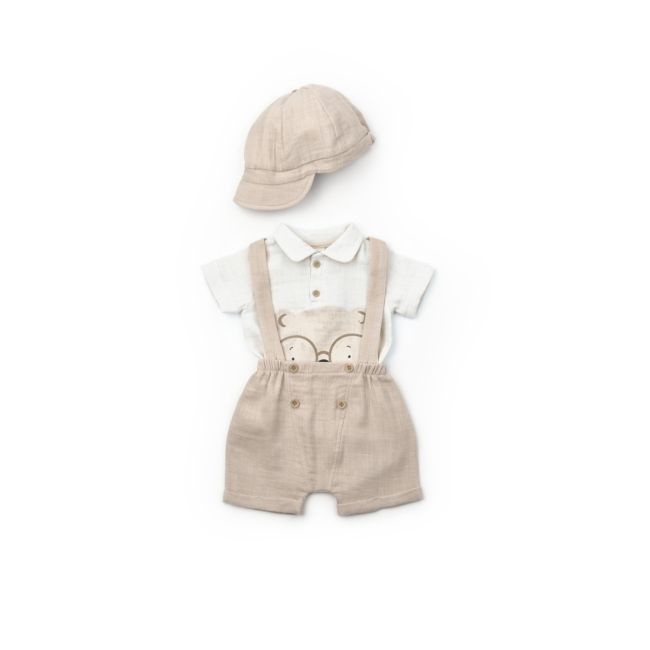 Set tricou, salopeta si sapca TeddyBear, 100% bumbac organic, BabyCosy (Marime: 12-18 Luni) JEMBC-BC-CSYM7102-12