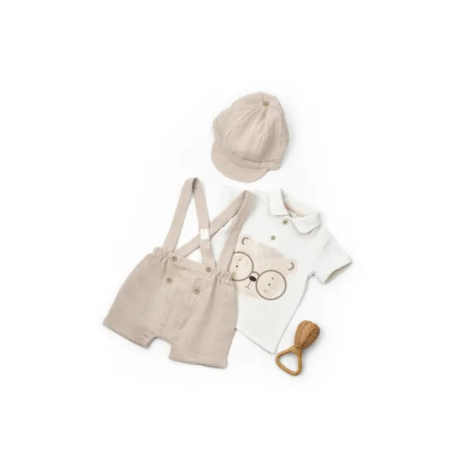 Set tricou, salopeta si sapca TeddyBear, 100% bumbac organic, BabyCosy (Marime: 18-24 Luni) JEMBC-CSYM7102-18