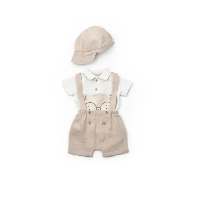 Set tricou, salopeta si sapca TeddyBear, 100% bumbac organic, BabyCosy (Marime: 18-24 Luni) JEMBC-CSYM7102-18