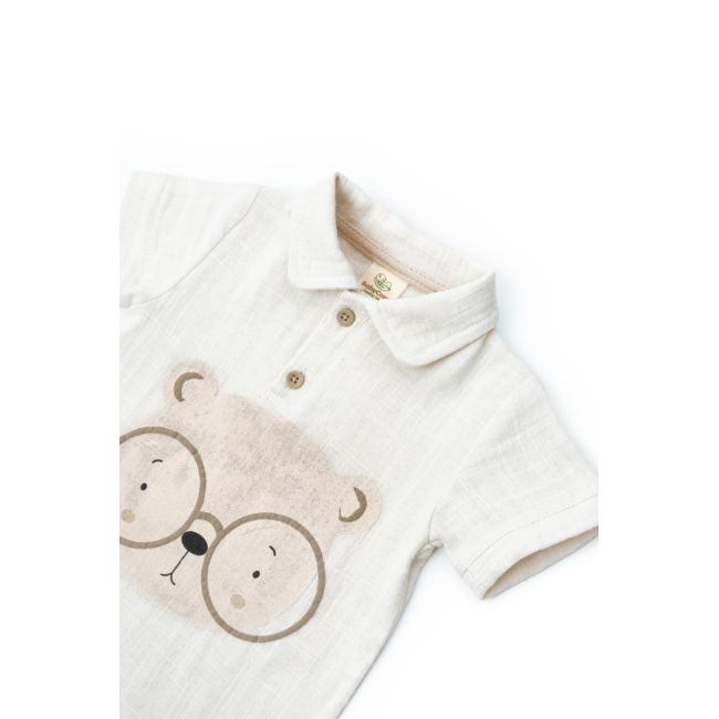 Set tricou, salopeta si sapca TeddyBear, 100% bumbac organic, BabyCosy (Marime: 9-12 luni) JEMBC-CSYM7102-9