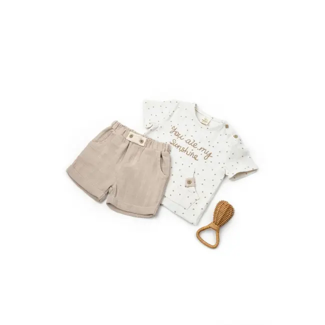 Set tricou cu pantaloni scurti TeddyBear, 100% bumbac organic, BabyCosy (Marime: 18-24 Luni) JEMBC-CSYM7101-18