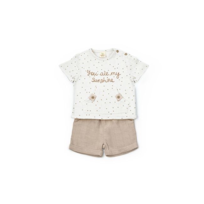 Set tricou cu pantaloni scurti TeddyBear, 100% bumbac organic, BabyCosy (Marime: 18-24 Luni) JEMBC-CSYM7101-18