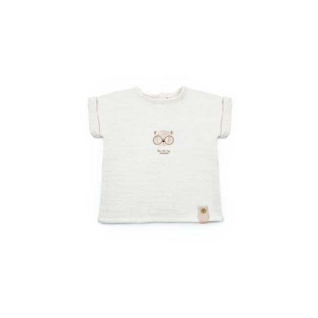 Set tricou ecru cu pantaloni scurti TeddyBear, 100% bumbac organic, BabyCosy (Marime: 3-6 Luni) JEMBC-CSYM7104-3