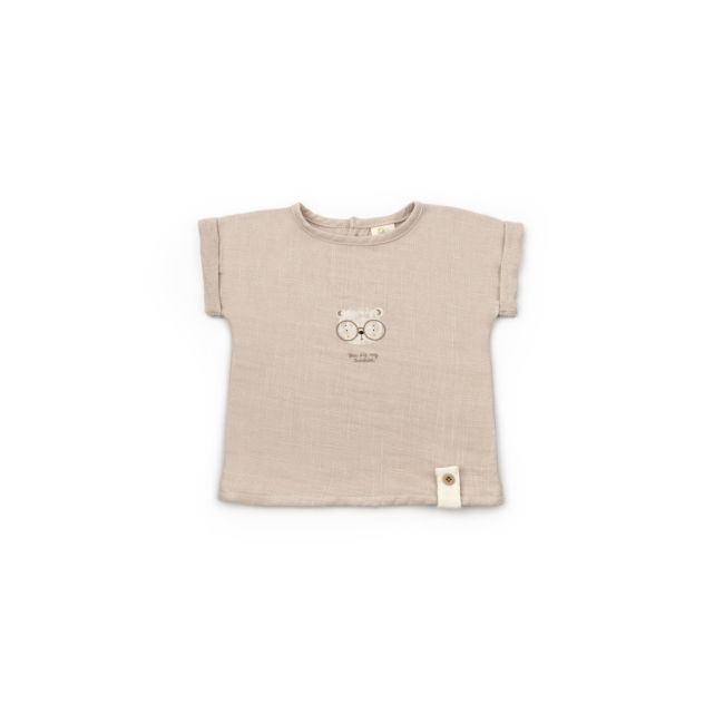 Set tricou maro cu pantaloni scurti TeddyBear, 100% bumbac organic, BabyCosy (Marime: 12-18 Luni) JEMBC-CSYM7103-12