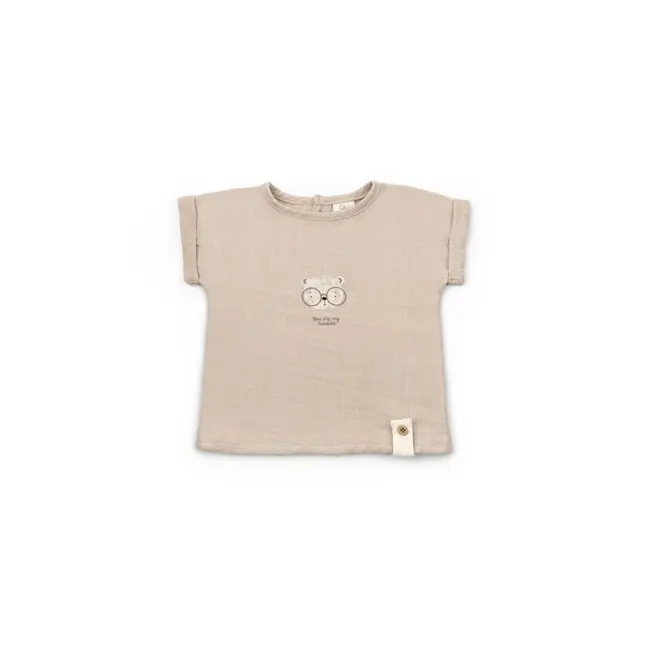 Set tricou maro cu pantaloni scurti TeddyBear, 100% bumbac organic, BabyCosy (Marime: 18-24 Luni) JEMBC-CSYM7103-18