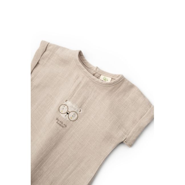 Set tricou maro cu pantaloni scurti TeddyBear, 100% bumbac organic, BabyCosy (Marime: 3-6 Luni) JEMBC-CSYM7103-3