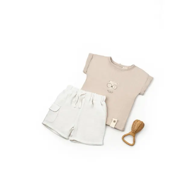 Set tricou maro cu pantaloni scurti TeddyBear, 100% bumbac organic, BabyCosy (Marime: 9-12 luni) JEMBC-CSYM7103-9