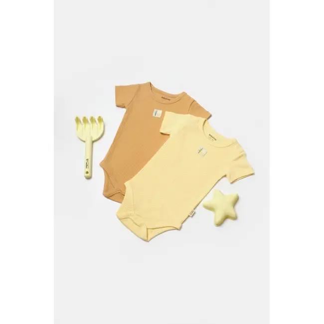 Set 2 body Bamboo, galben, BabyCosy, 50% bumbac+50%bambus (Marime: 12-18 Luni) JEMBC-CSYB9016-12