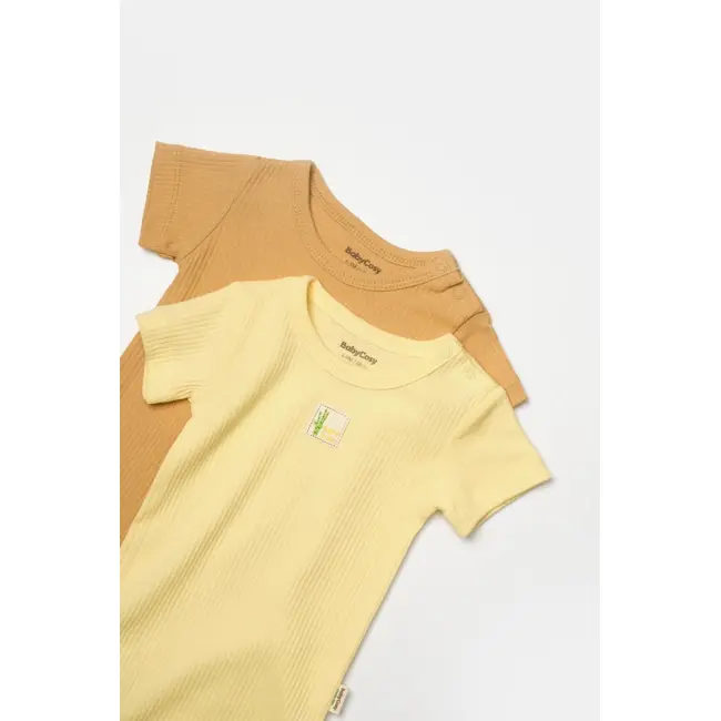 Set 2 body Bamboo, galben, BabyCosy, 50% bumbac+50%bambus (Marime: 12-18 Luni) JEMBC-CSYB9016-12