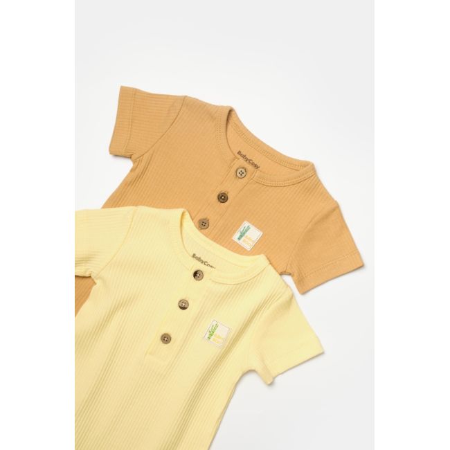 Set 2 salopete scurte Bamboo, galben, BabyCosy, 50%bumbac+50% bambus (Marime: 9-12 luni) JEMBC-CSYB9037-9