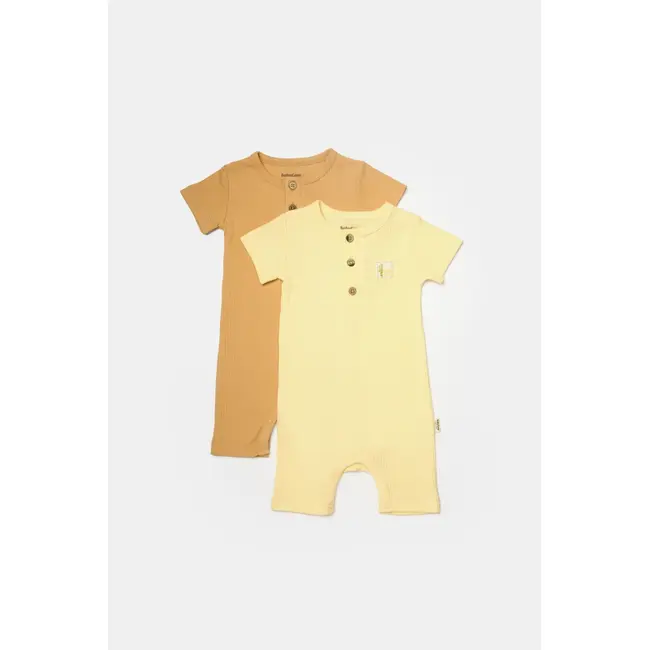 Set 2 salopete scurte Bamboo, galben, BabyCosy, 50%bumbac+50% bambus (Marime: 9-12 luni) JEMBC-CSYB9037-9