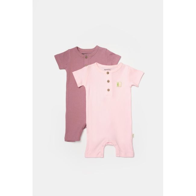 Set 2 salopete scurte Bamboo, roz, BabyCosy, 50%bumbac+50% bambus (Marime: 12-18 Luni) JEMBC-CSYB9036-12
