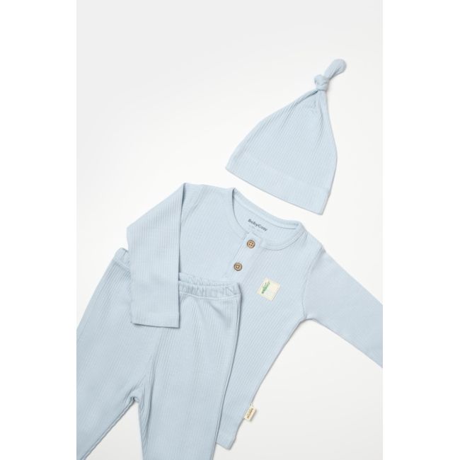 Set 3 piese:bluza, pantaloni si caciulita Bamboo, bleu, BabyCosy, 50% bumbac+50%bambus (Marime: 3-6 Luni) JEMBC-CSYB9004-3