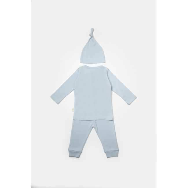 Set 3 piese:bluza, pantaloni si caciulita Bamboo, bleu, BabyCosy, 50% bumbac+50%bambus (Marime: 9-12 luni) JEMBC-CSYB9004-9
