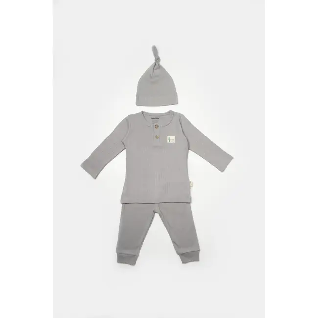 Set 3 piese:bluza, pantaloni si caciulita Bamboo, gri, BabyCosy, 50% bumbac+50%bambus (Marime: 18-24 Luni) JEMBC-CSYB9005-18