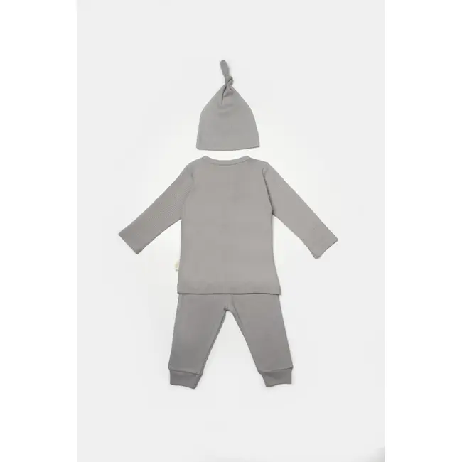 Set 3 piese:bluza, pantaloni si caciulita Bamboo, gri, BabyCosy, 50% bumbac+50%bambus (Marime: 18-24 Luni) JEMBC-CSYB9005-18