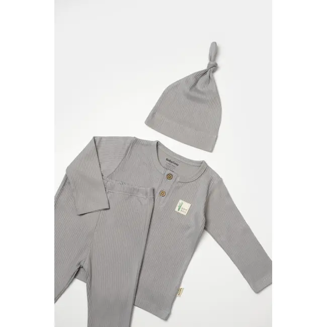Set 3 piese:bluza, pantaloni si caciulita Bamboo, gri, BabyCosy, 50% bumbac+50%bambus (Marime: 18-24 Luni) JEMBC-CSYB9005-18