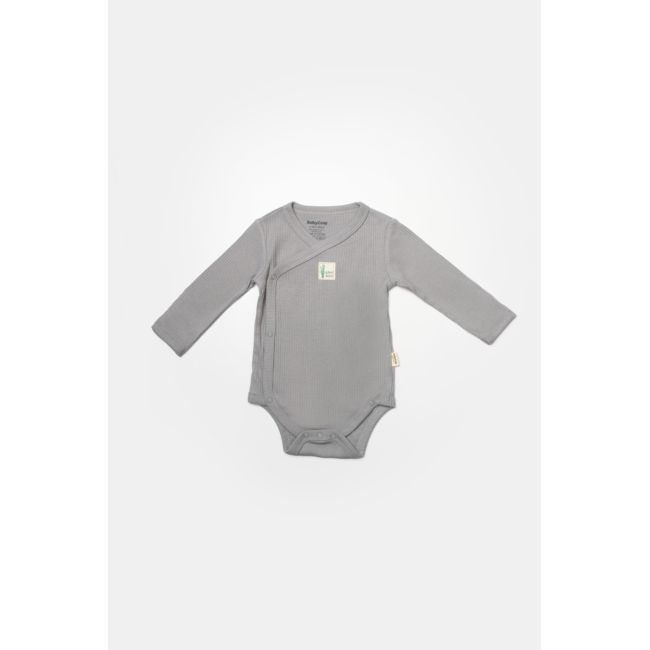 Set 4 piese:body, pantaloni, baveta si caciulita Bamboo, gri, BabyCosy, 50% bumbac+50%bambus (Marime: 6-9 luni) JEMBC-CSYB9011-6