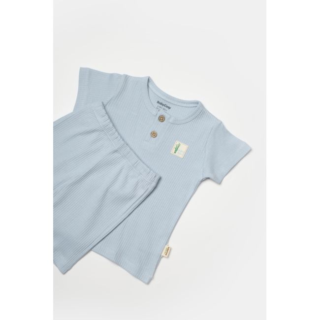 Set tricou cu pantaloni Bamboo, blue, BabyCosy, 50%bumbac+50% bambus (Marime: 6-9 luni) JEMBC-CSYB9043-6