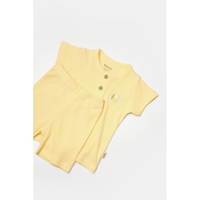 Set tricou cu pantaloni Bamboo, galben, BabyCosy, 50%bumbac+50% bambus (Marime: 3-6 Luni) JEMBC-CSYB9041-3